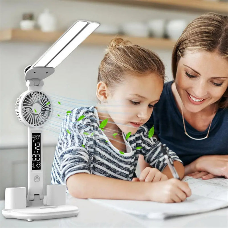 Foldable LED Table Light Eye Protection Multifunction Desk Lamp With Thermometer Calendar Fan Pen Holder Study Reading Fan Light - Nyaabs