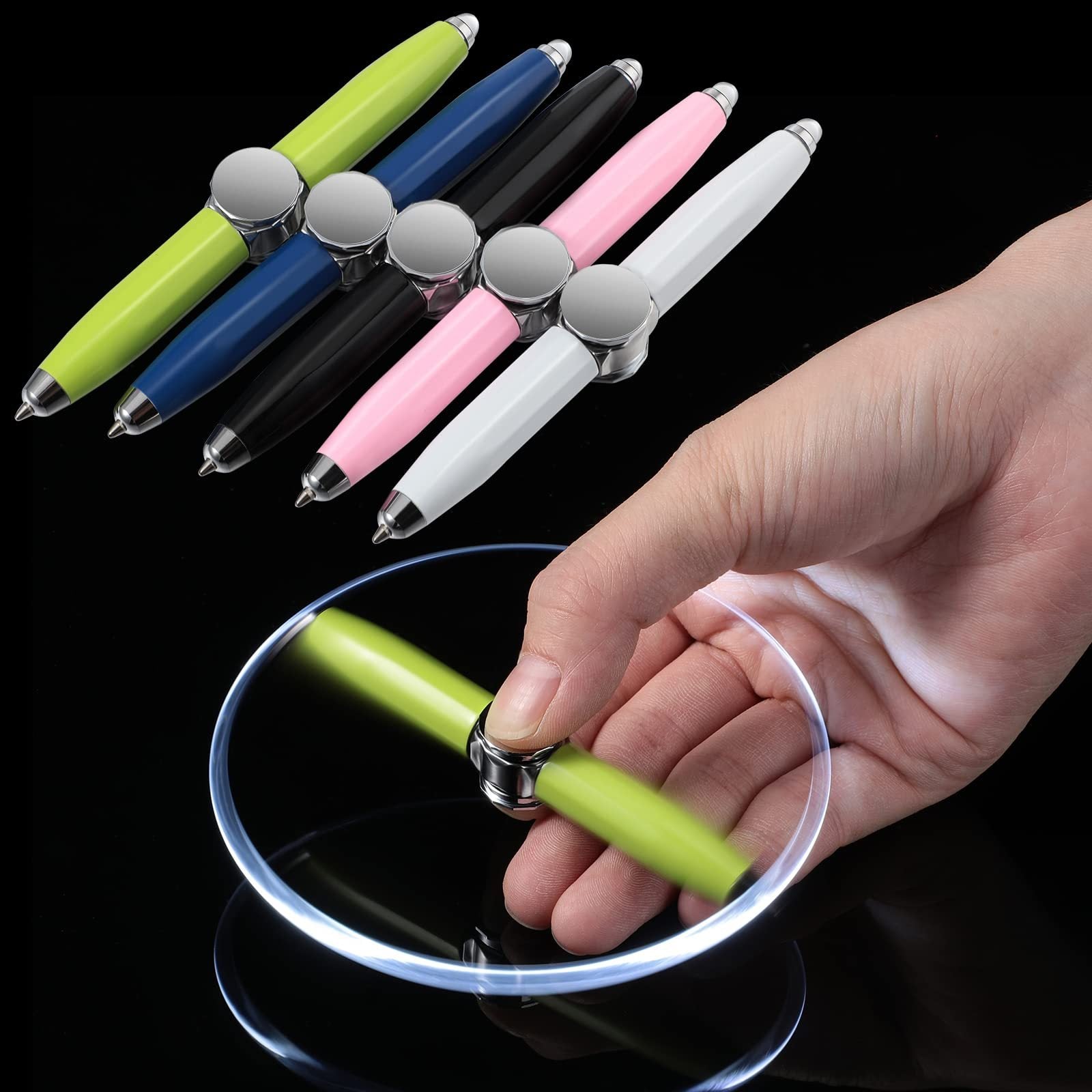 Creative Multi-Function LED Pen Spinning Decompression Gyro Metal Ballpoint Pen Fashion Office School Supplies Writing Pens - Nyaabs