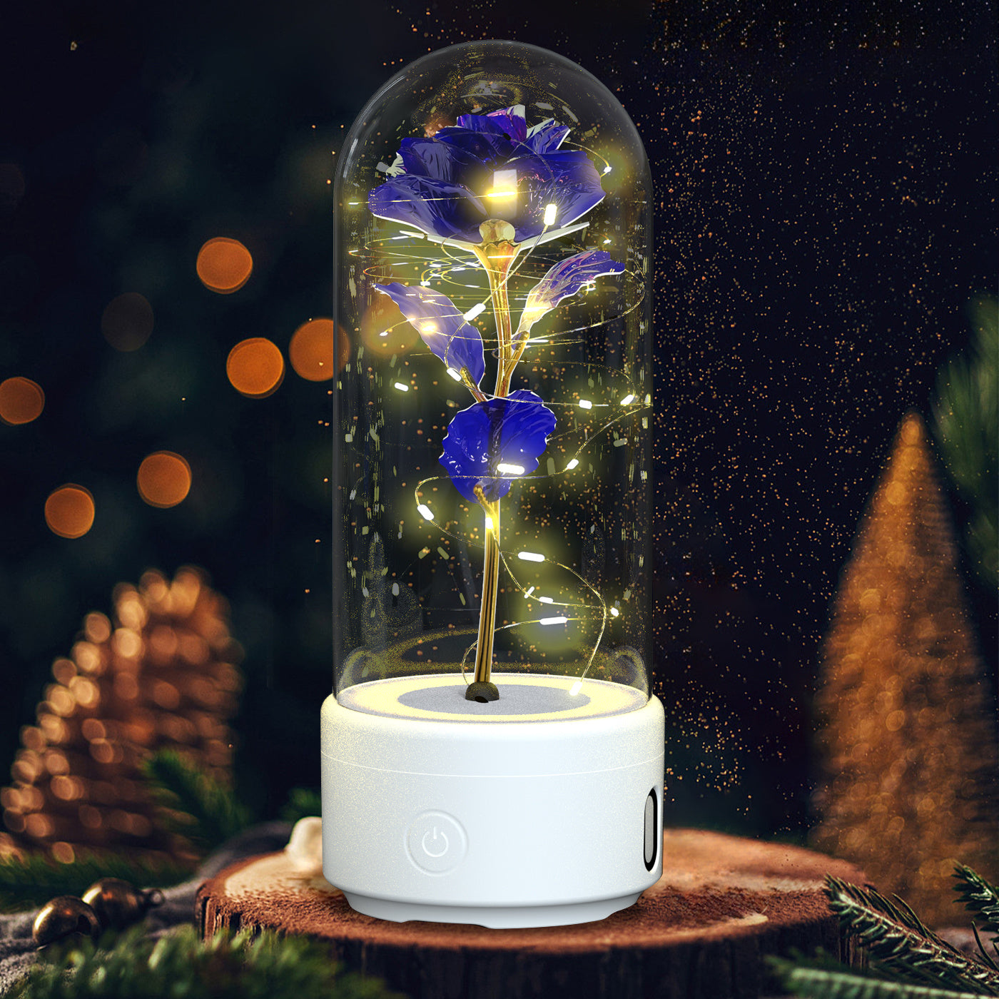 Creative 2 In 1 Rose Flowers LED Light And Bluetooth Speaker Valentine's Day Gift Rose Luminous Night Light Ornament In Glass Cover - Nyaabs