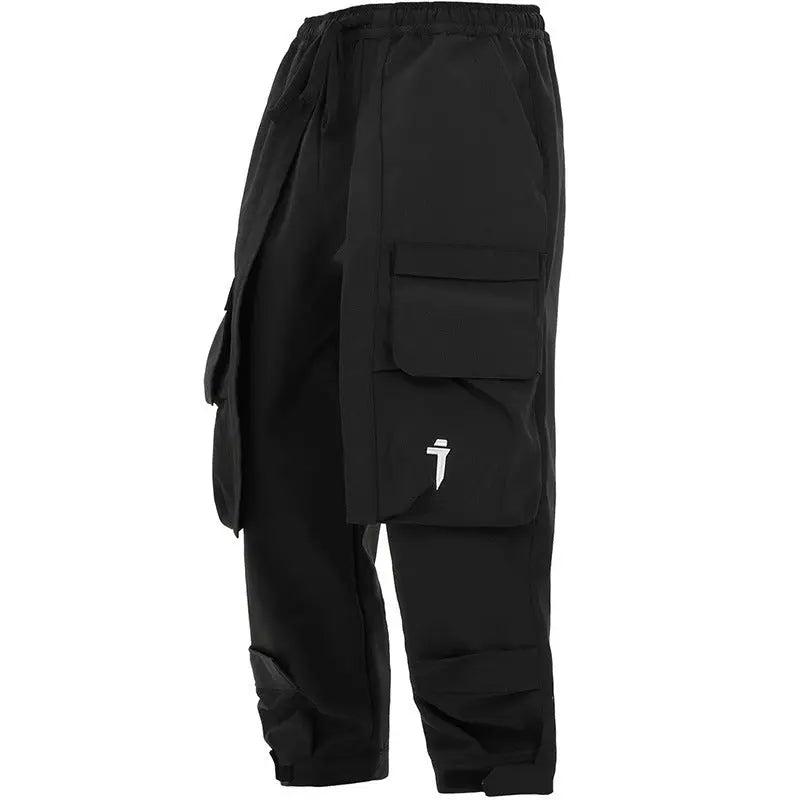 Men's Loose Casual Black Multi-pocket Trousers - Nyaabs