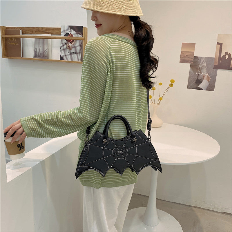 Halloween Spider Web Shape Shoulder Bags Personality Batgirl Tide Pu Handbags Fashoin Messenger Crossbody Bag - Nyaabs