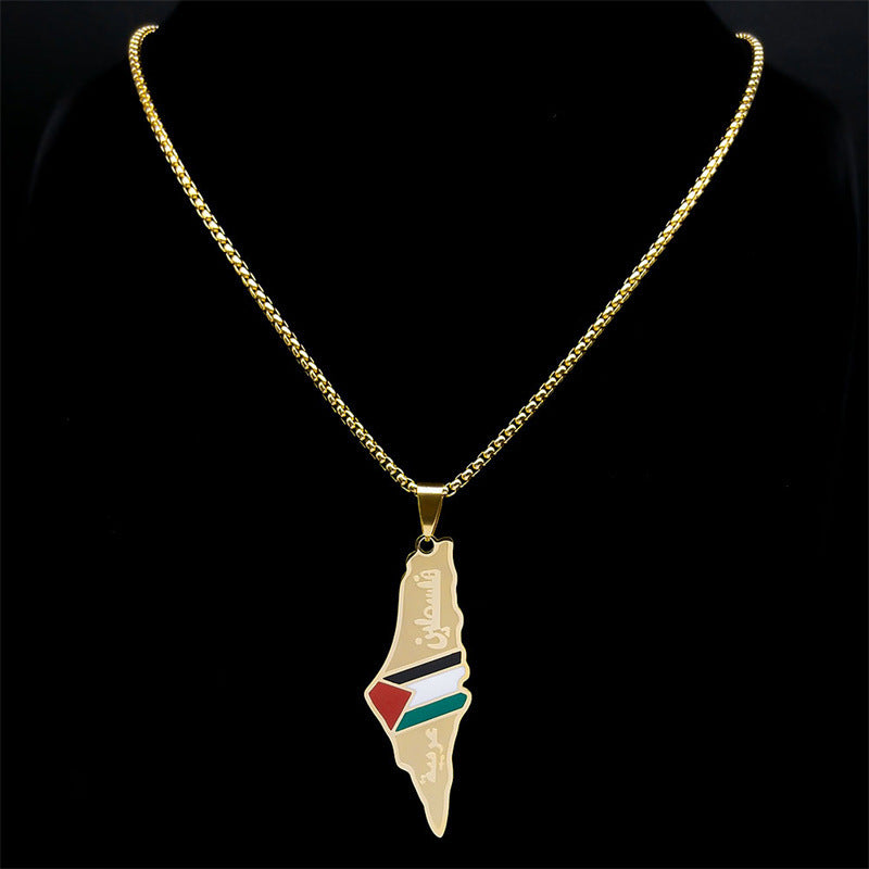 Palestine Israel Map Pendant Necklaces For Men Women Stainless Steel Gold Color Palestinians Ethnic Map Jewelry Gifts - Nyaabs