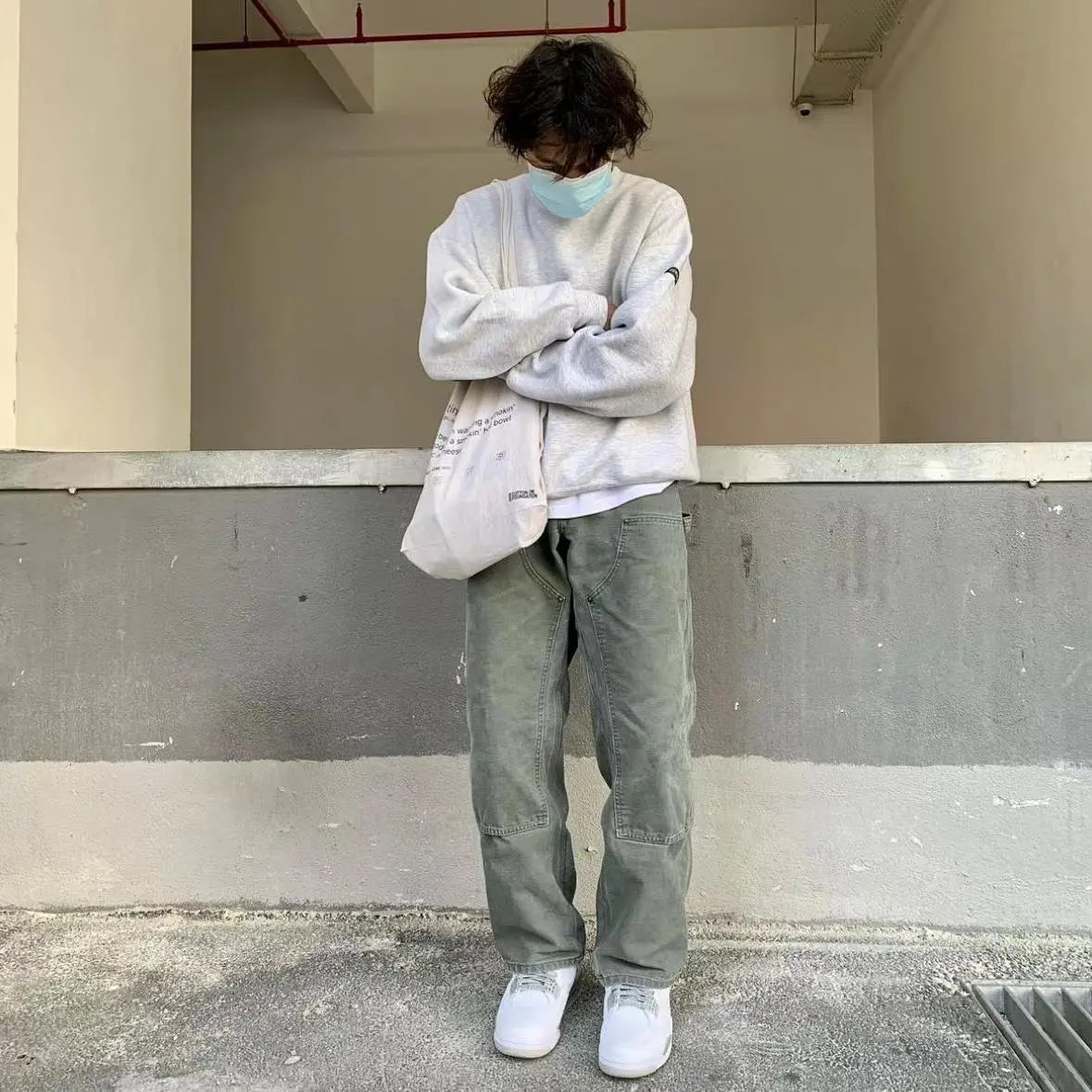 Washed Old Double Knee Canvas Overalls Cutting Pants - Nyaabs