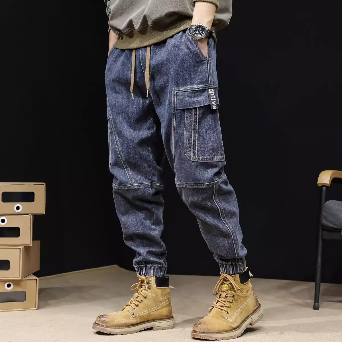 Men's Loose Retro Elastic Waist Jeans nyaabs.com