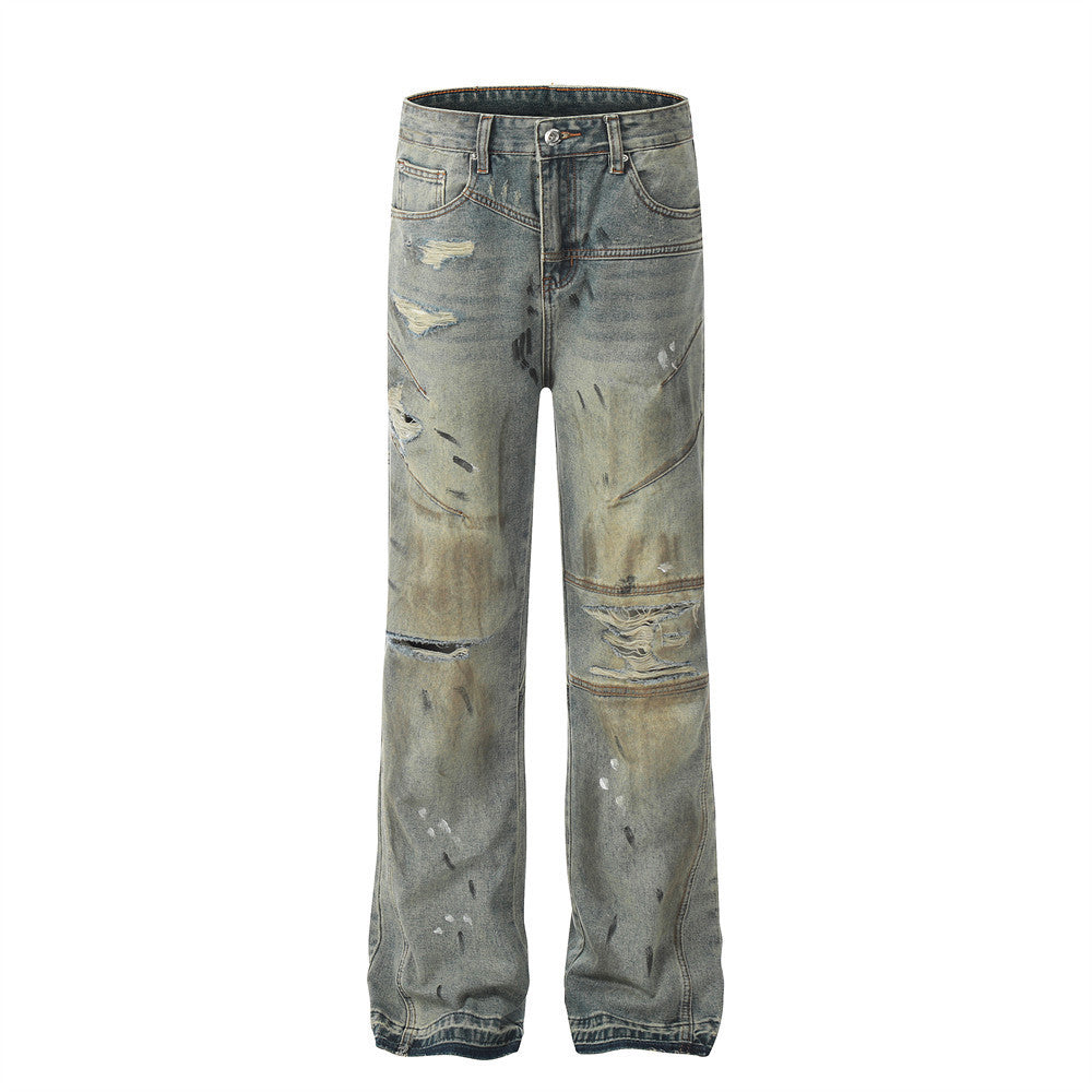 Ripped Dirty Jeans Street Fashion Paint Splash-ink Men - Nyaabs