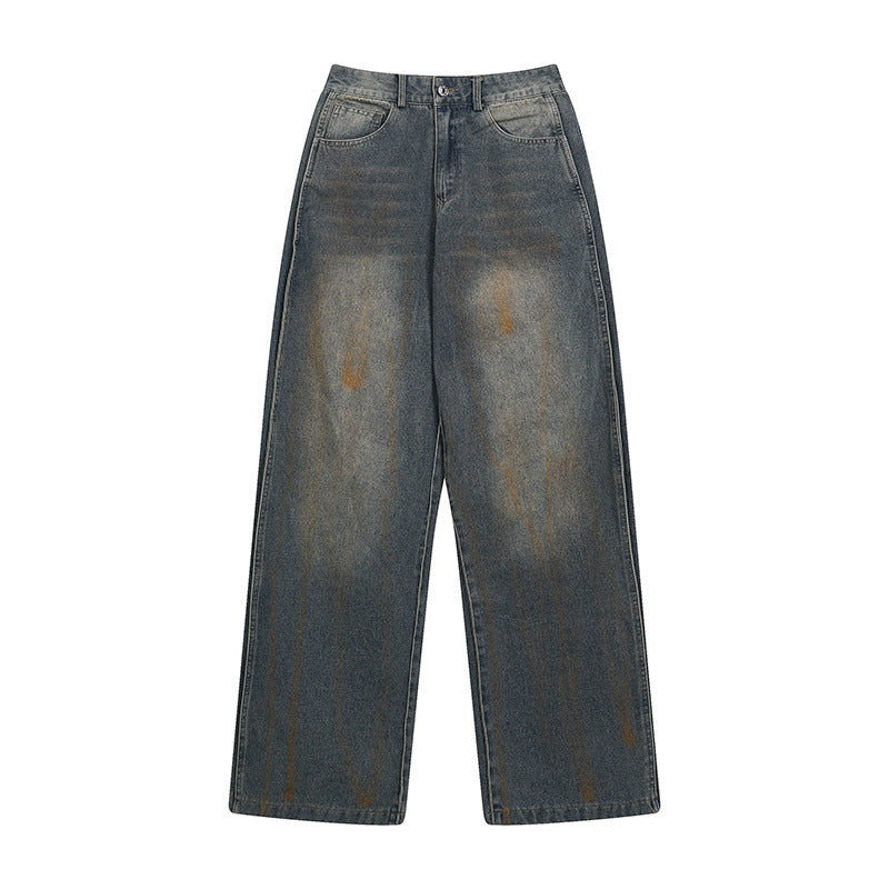 Men's Loose Casual Washed And Worn Dirty Loose Jeans - Nyaabs