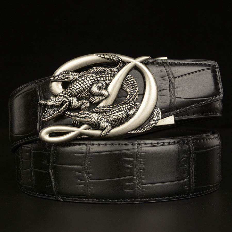 BeltCrocodile Buckle Men Belt Real Cowhide Automatic Buckle Casual - Nyaabs