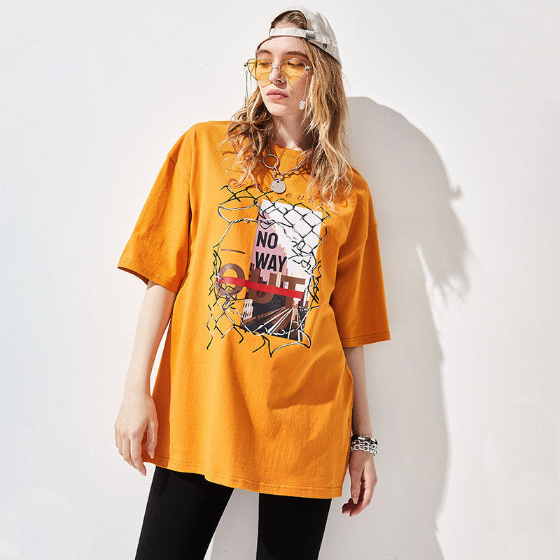 Printed Short Sleeve T-shirt Loose Casual European And American Cotton Top - Nyaabs