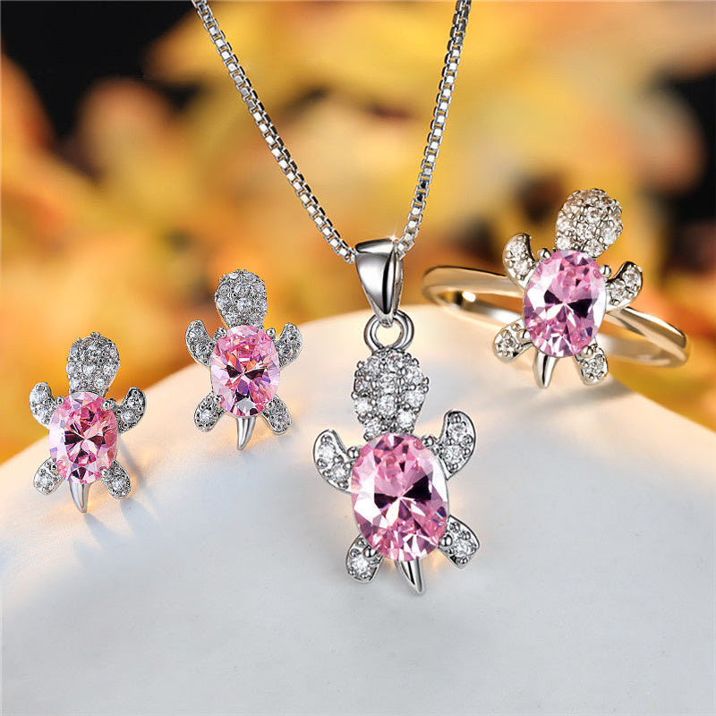 Fashion Oval Zircon Pendant Turtle Shape Necklaces With Rainbow Stone Multicolor Animal Necklace Jewelry For Woman And Children - Nyaabs