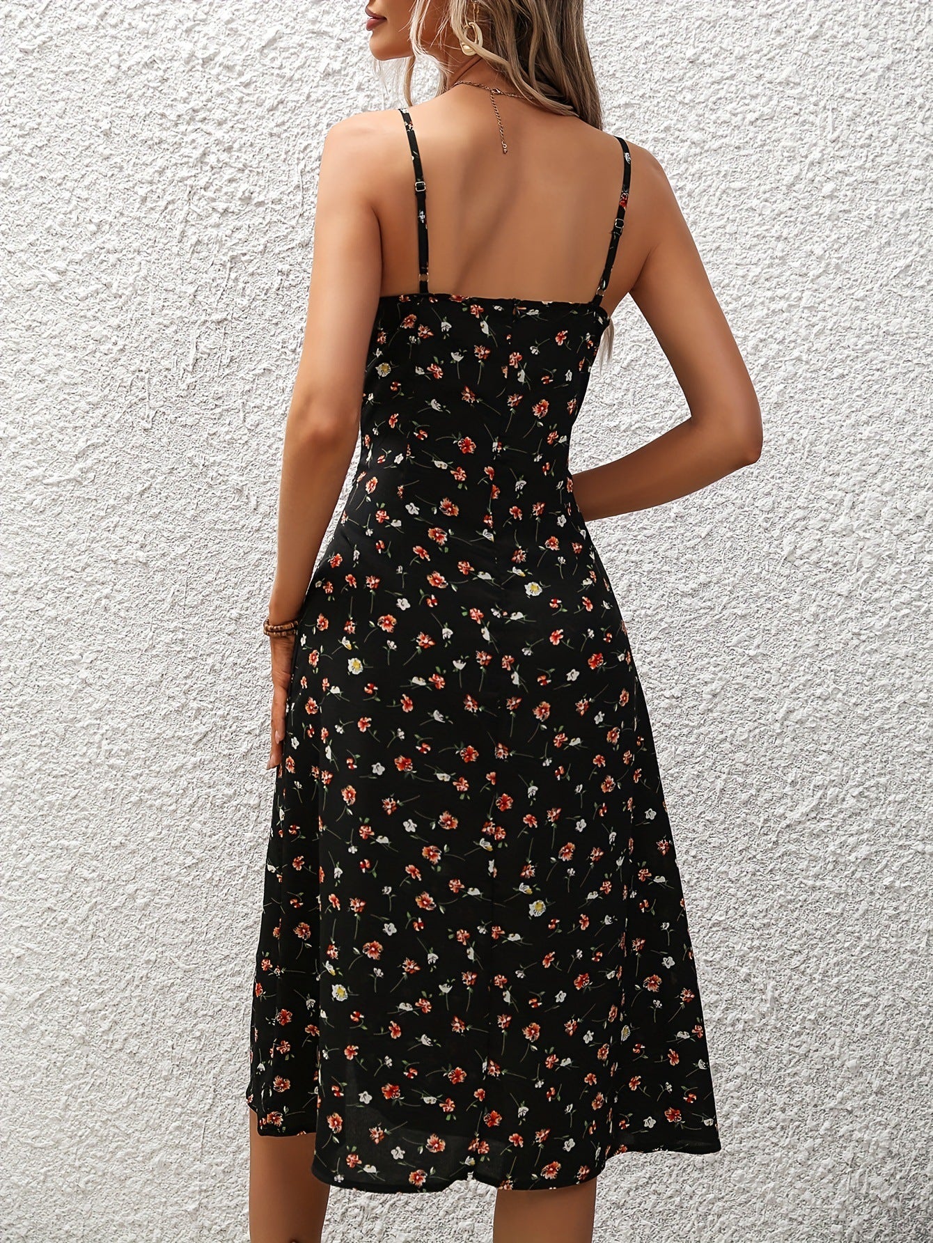 New Polka Dot Print Suspender Dress Summer Sexy Slit Long Dresses For Womens Clothing - Nyaabs