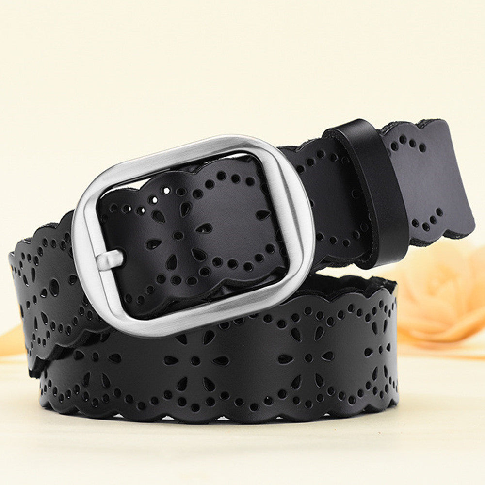 Ladies Wide Genuine Leather Belt Cutout - Nyaabs