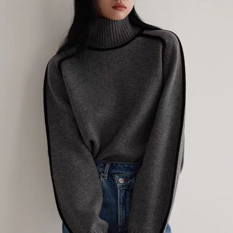 Autumn And Winter Half Turtleneck Three-dimensional Casual Loose Pullover Knitted Sweater Fashion Knit Top Outerwear - Nyaabs