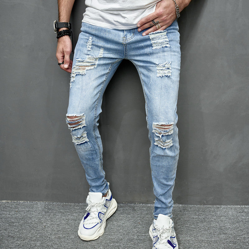 Men's Street Distressed Slim Fit Elastic Jeans - Nyaabs