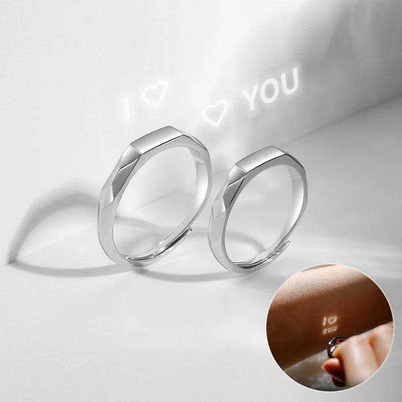 S925 Sterling Silver Rings By Light Reflect Show Surprise Love Pattern Surface Hidden New Jewelry Romantic Party Gift Wedding Engagement - Nyaabs