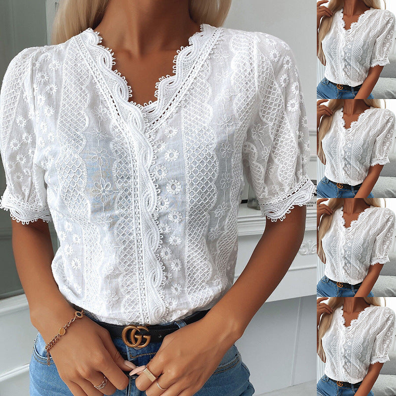 Women's Fashionable Personalized Lace Top Shirt nyaabs.com