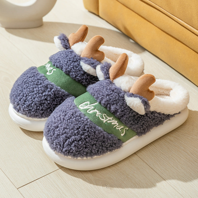 Christmas Shoes Winter Home Slippers Elk Soft Cozy Bedroom Slipper Slip On House Shoes - Nyaabs