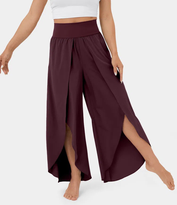 Loose Split Yoga Pants Summer Elastic High Waist Wide Leg Trousers Women's Fashion Versatile Clothing - Nyaabs