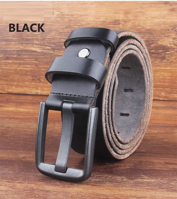 Leather Head Layer Pure Cowhide Wide Pin Buckle Belt - Nyaabs