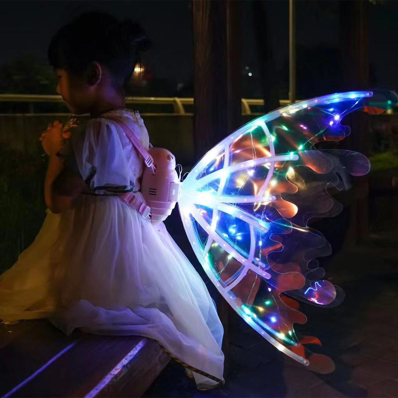 Girls Electrical Butterfly Wings With Lights Glowing Shiny Dress Up Moving Fairy Wings For Birthday Wedding Christmas Halloween - Nyaabs