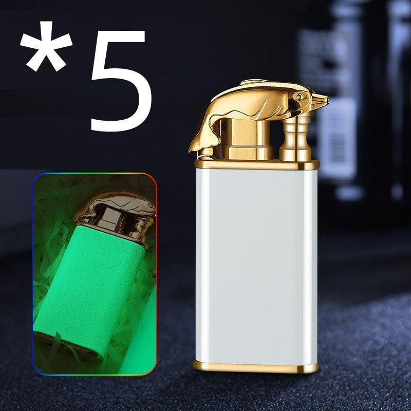 Creative Blue Flame Lighter Dolphin Dragon Tiger Double Fire Metal Winproof Lighter Inflatable Lighter nyaabs.com