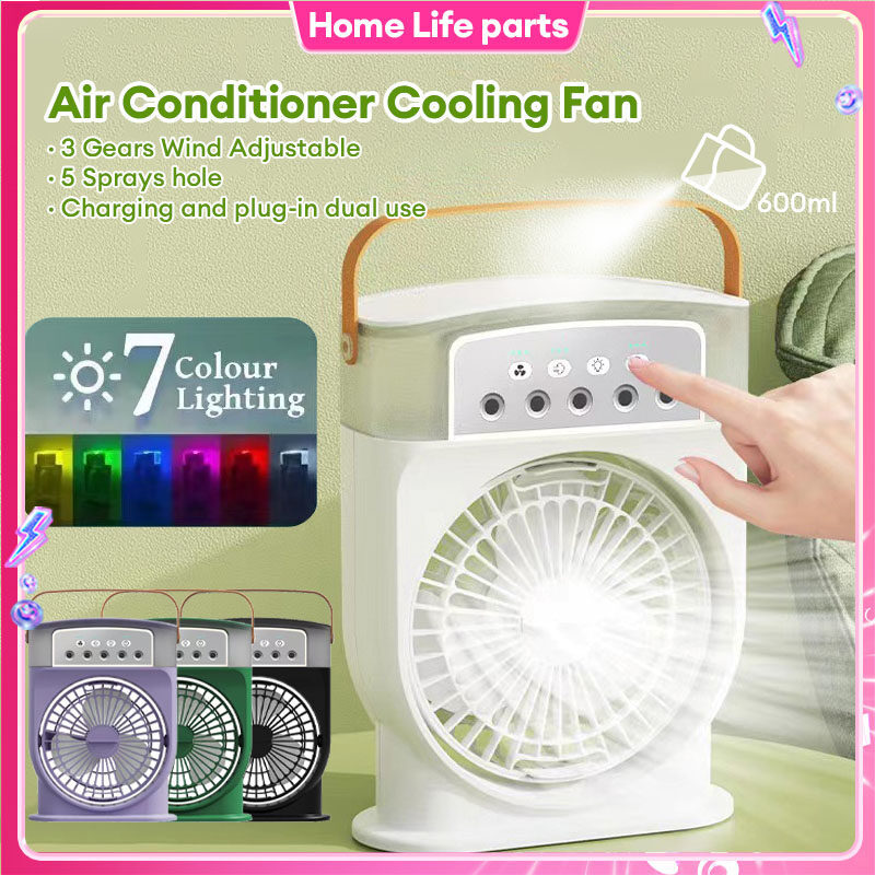 Portable USB Air Conditioner Cooling Fan With 5 Sprays 7 Color Light 600ML Water Tank Spray Mist Air Cooler Humidifiers - Nyaabs