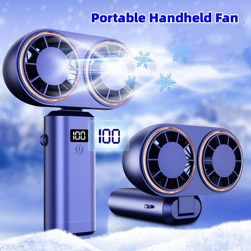 USB Handheld Mini Fan Foldable Portable Neck Hanging Fans 5 Speed USB Rechargeable Fan With Display Screen - Nyaabs