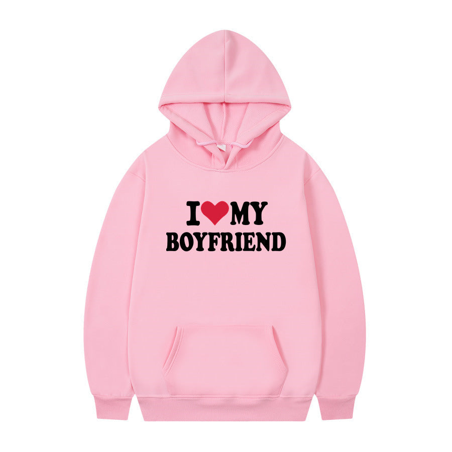 I Love My Boyfriend Print Hoodie Sweatshirt Pullover - Nyaabs