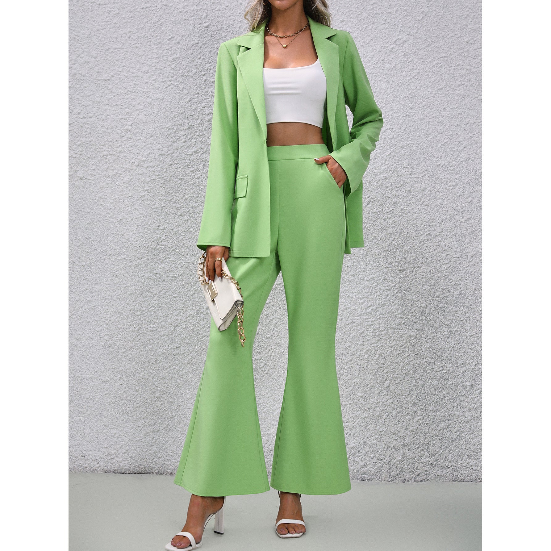 European And American Solid Color Small Suit Bell-bottom Pants - Nyaabs