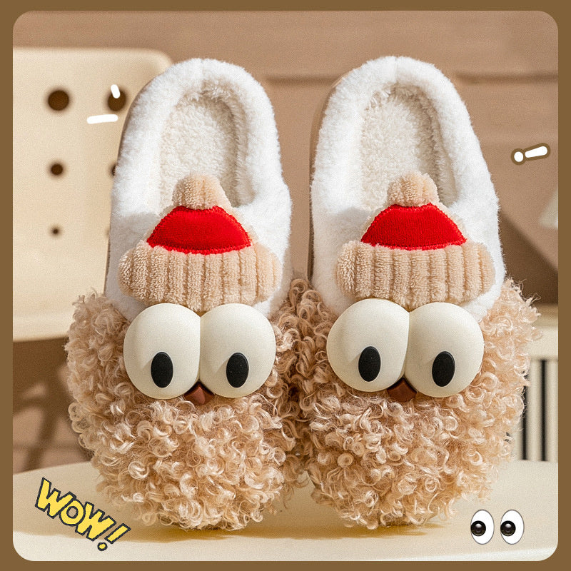 Cartoon Bearded Santa Claus Slippers Home Warm Non-slip Plush   Cotton Shoes Christmas Couple Floor Bedroom Slipper Women Men - Nyaabs