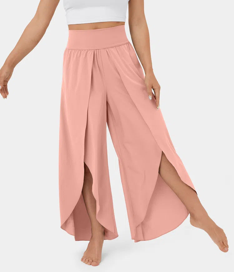 Loose Split Yoga Pants Summer Elastic High Waist Wide Leg Trousers Women's Fashion Versatile Clothing - Nyaabs