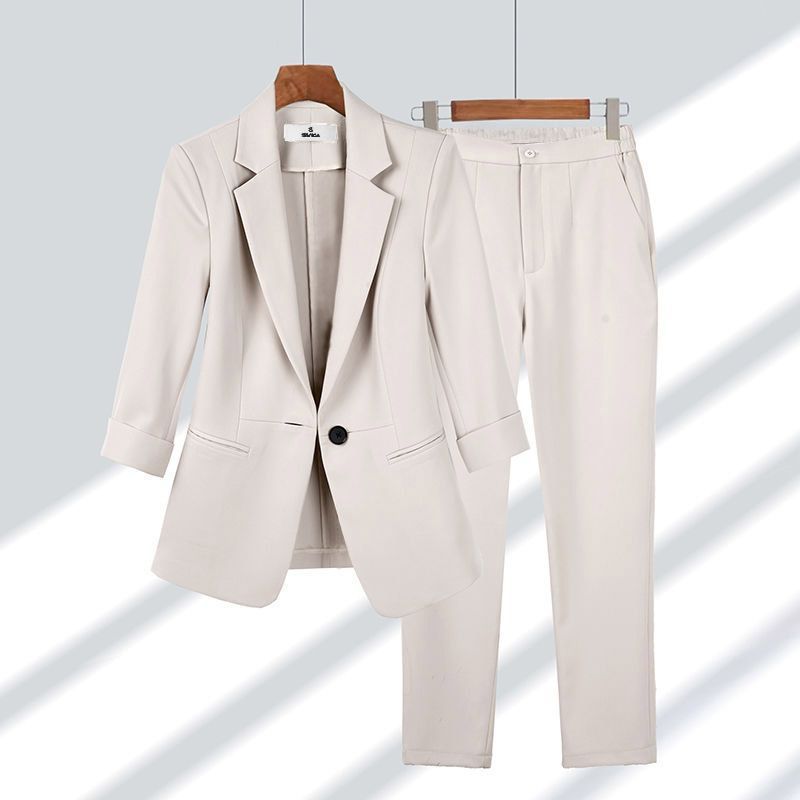 Simple Solid Color Suit Two-piece Set - Nyaabs