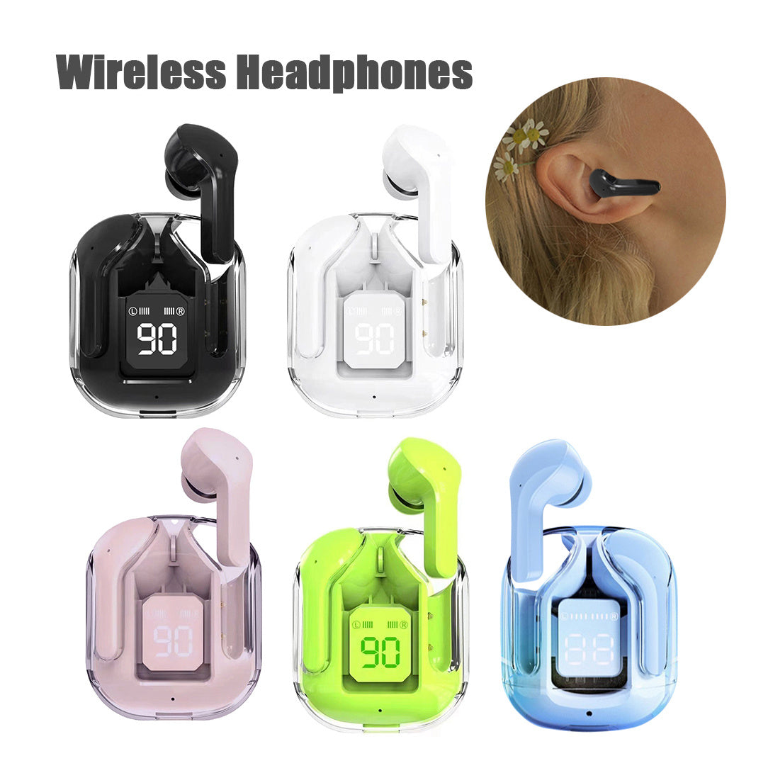 New Mini Transparent Wireless Bluetooth Headset Digital Display ENC Noise Reduction True Wireless Sports Music - Nyaabs