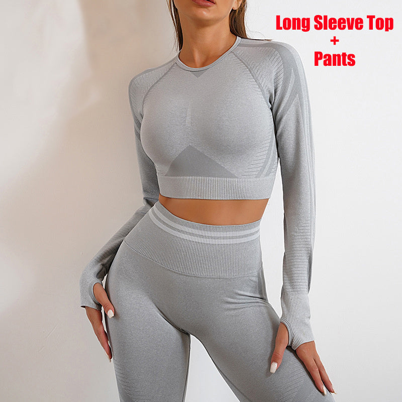 Seamless Yoga Pants Sports Gym Fitness Leggings Or Long Sleeve Tops Outfits Butt Lifting Slim Workout Sportswear Clothing - Nyaabs