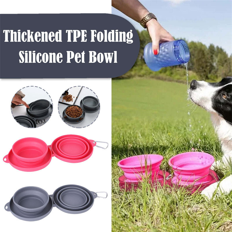 Rubber Foldable Double Bowl Pet Feeding Bowl Pets Supplies Dog Cat Bowls nyaabs.com