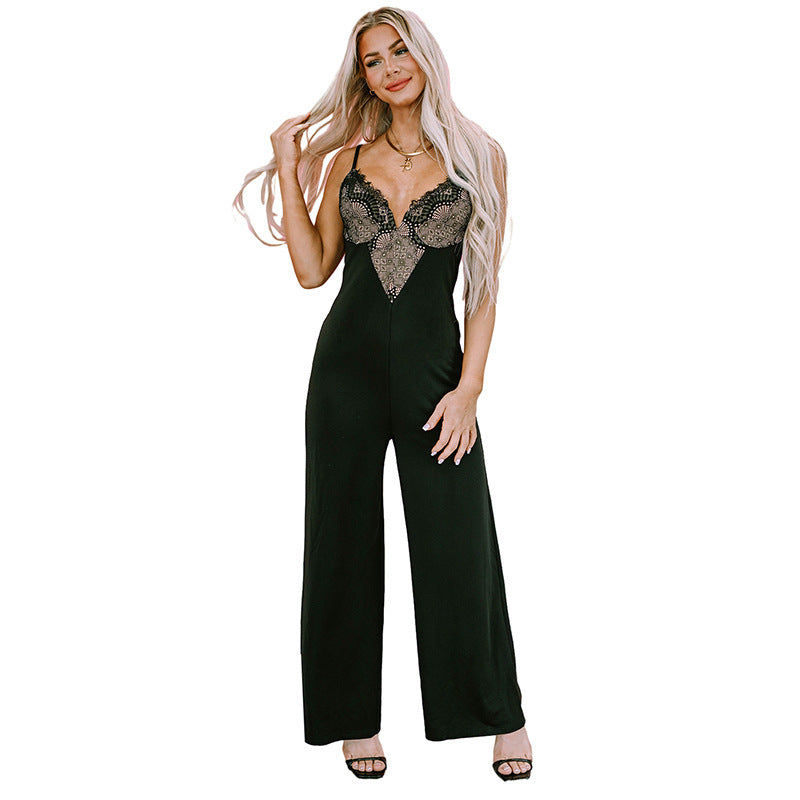 Fashion Lace Splicing Sling Jumpsuit Women nyaabs.com