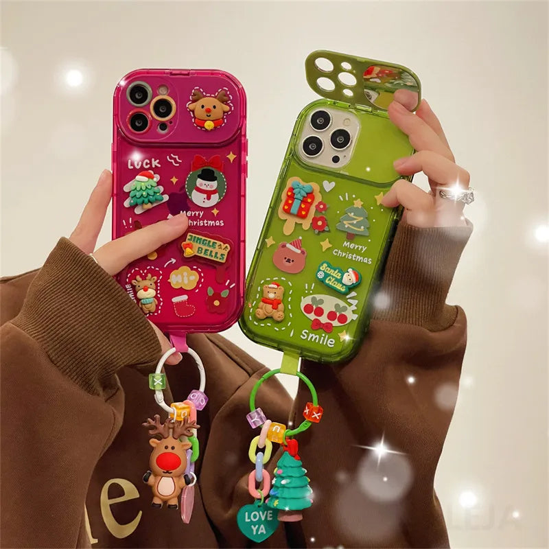 Xmas Santa Claus Cute Elk Hat Pendant Flip Christmas Phone Case For I Phone 15 14 13 12 11 Pro Max Pro Silicone Protection Cover - Nyaabs