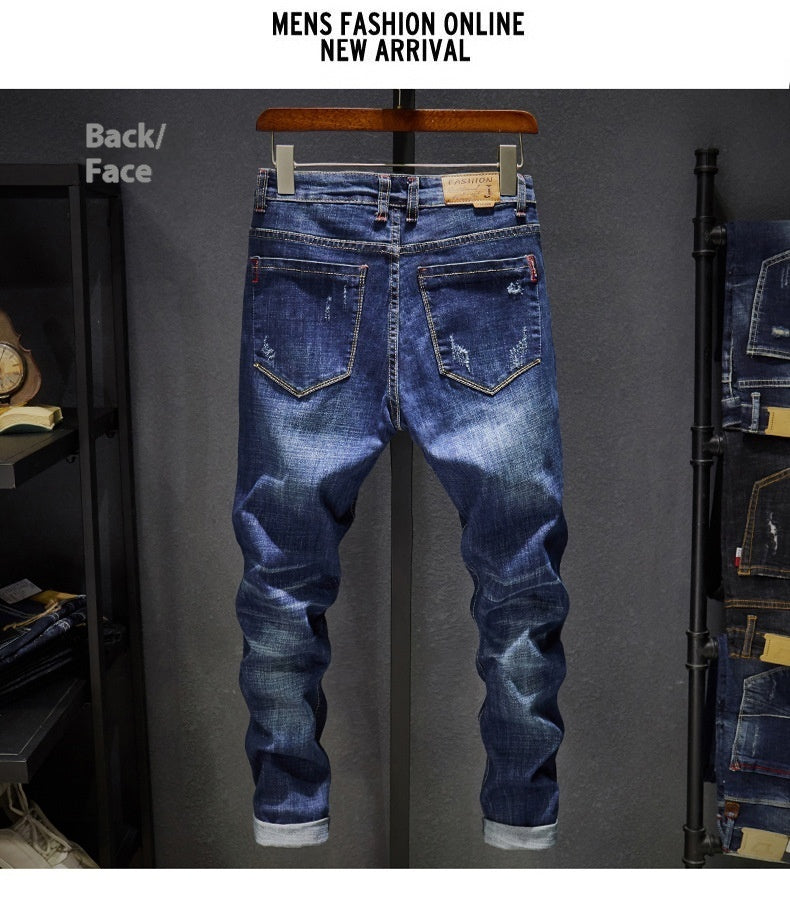 Cross-border Stretch Jeans Men's Ripped Casual Slim Fit Skinny Denim Pants - Nyaabs