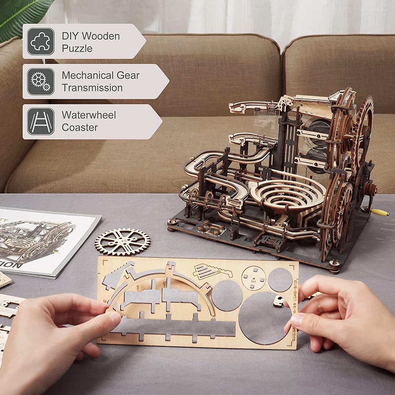 Robotime ROKR Marble Night City 3D Wooden Puzzle Games Assembly Waterwheel Model Toys For Children Kids Birthday Gift - Nyaabs