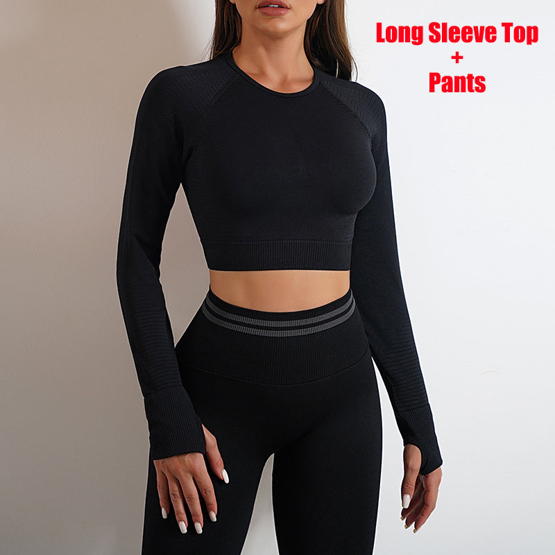 Seamless Yoga Pants Sports Gym Fitness Leggings Or Long Sleeve Tops Outfits Butt Lifting Slim Workout Sportswear Clothing - Nyaabs