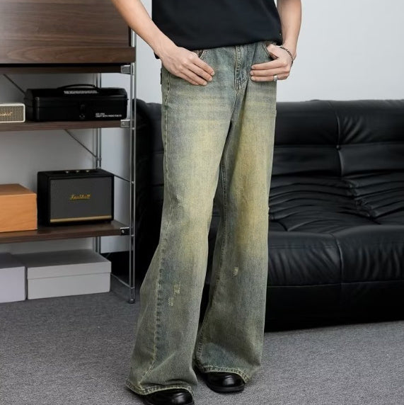 Loose All-match American Retro Distressed Wide-leg Jeans For Men - Nyaabs