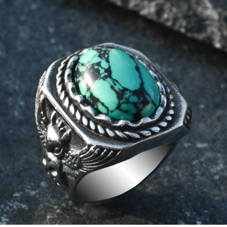 Vintage Turquoise Owl Ring For Men - Nyaabs