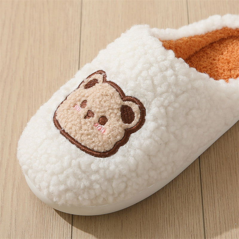 Cute Cartoon Bear Slippers For Couples Winter Warm Non-slip Floor Bedroom Slipper Home Men And Women House Shoes - Nyaabs