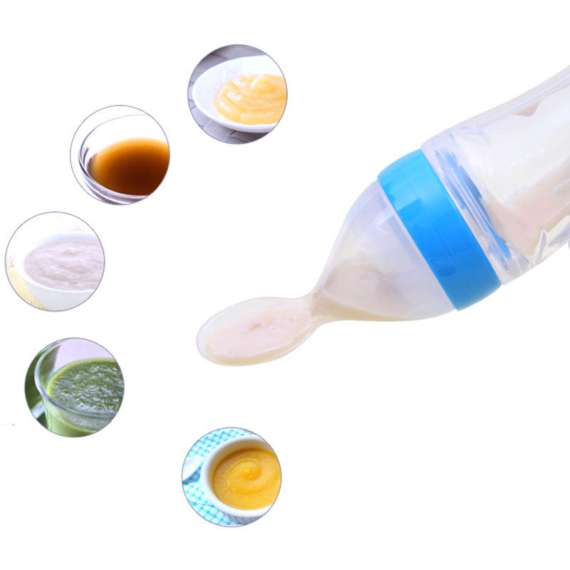 Safe Newborn Baby Feeding Bottle Toddler Silicone Squeeze Feeding Spoon Milk Bottle Baby Training Feeder Food Supplement - Nyaabs