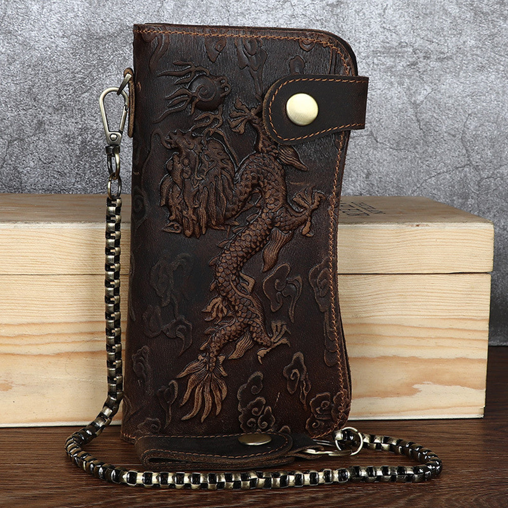 Fashion Vintage Crazy Horse Leather Men's Wallet Embossed - Nyaabs