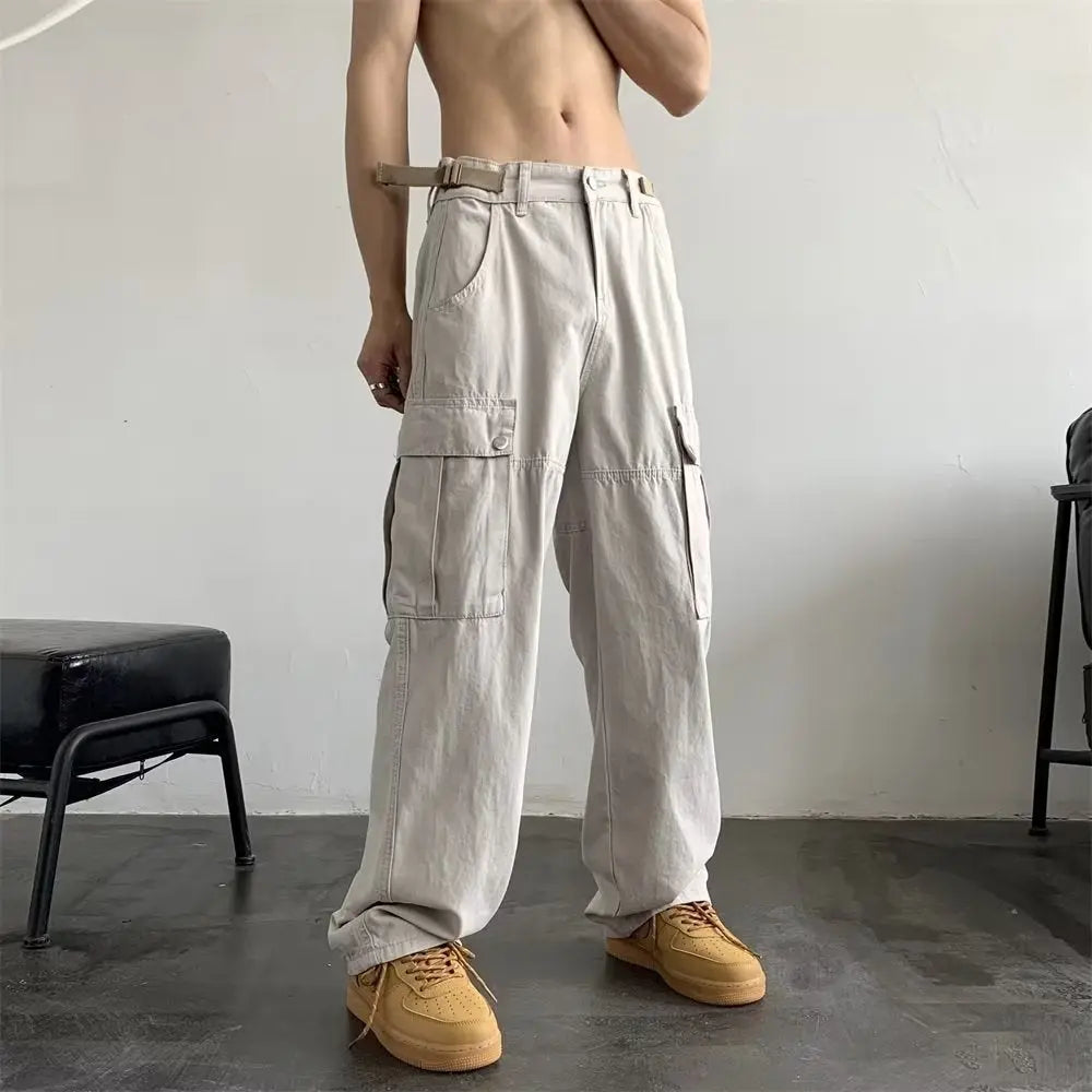 American Retro Ami Khaki Overalls Men's Autumn - Nyaabs