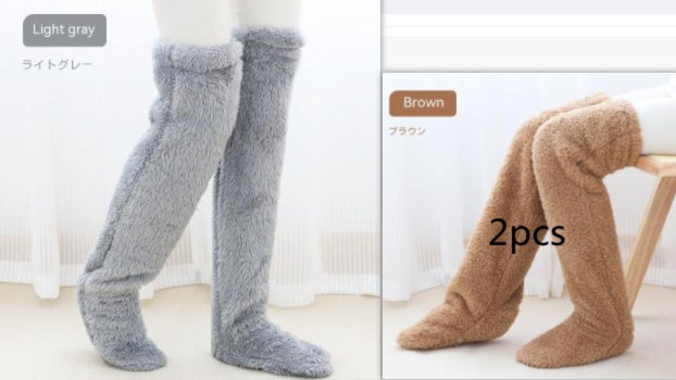 Over Knee High Fuzzy Long Socks Winter Warm Cold Leg Knee Joint Cold-proof Stockings Home Floor Sleeping Socks - Nyaabs