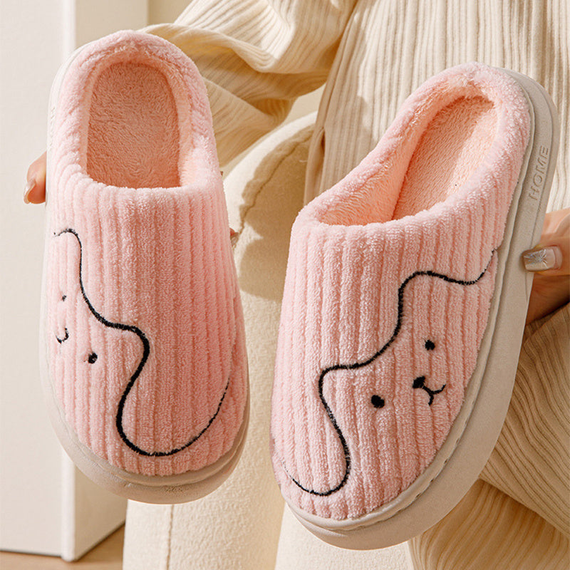 Striped Cat Slippers Indoor Couple Non-slip Floor Bedroom Slipper Winter Warm Plush House Shoes Women Men - Nyaabs