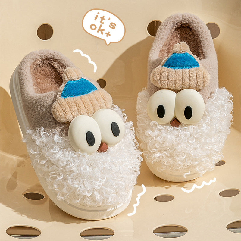 Cartoon Bearded Santa Claus Slippers Home Warm Non-slip Plush   Cotton Shoes Christmas Couple Floor Bedroom Slipper Women Men - Nyaabs