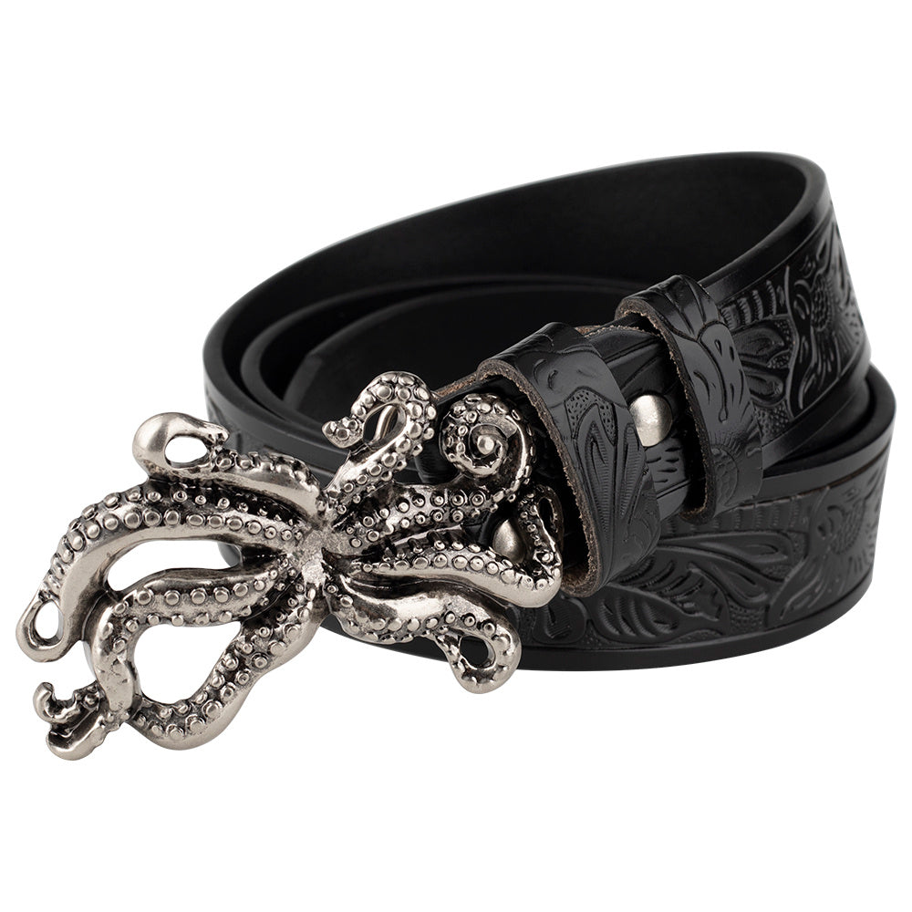 Animal Octopus Smooth Buckle Tang Grass Embossed Leisure Belt - Nyaabs