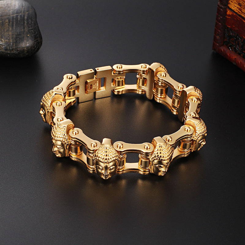 Titanium Gold Buddha Bike Chain Bracelet Men - Nyaabs